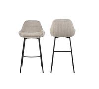 Home Heavenly® Pack 2 Taburetes Altos Caspi - Asiento Acolchado Tapizado en Tela - Patas Metálicas Negras - Estilo Moderno para Cocina o Barra - 49x52x100 cm - Altura al Asiento 72 cm Color Beige