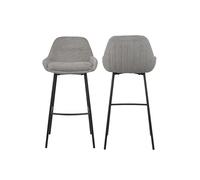 Home Heavenly® Pack 2 Taburetes Altos Caspi - Asiento Acolchado Tapizado en Tela - Patas Metálicas Negras - Estilo Moderno para Cocina o Barra - 49x52x100 cm - Altura al Asiento 72 cm Color Gris