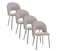 Home Heavenly® Pack 4 Sillas Comedor Cecile - Diseño Elegante con Respaldo Redondeado, Tapizado Tela Suave, Patas Metálicas Negras, Ideal para Salón 87x51x52 cm (Beige Jaspeado)