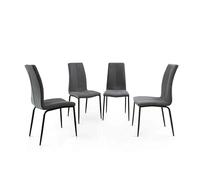 Home Heavenly® Pack 4 sillas Comedor tapizadas Ingrid, con Respaldo Alto y Detalle Lineal. Asiento ergonómico Patas Negra Tejido Gris Oscuro