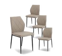 Home Heavenly® - Pack 4 sillas Comedor tapizadas Patrice, Silla con Respaldo ergonómico Detalle Rombos y Patas Metal Negro. 86,5x45x56 cm. (Beige)