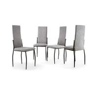 Home Heavenly® - Pack 4 sillas Comedor TASYA. Silla tapizada Tela Detalles Verticales, Patas Metal Negras, 101x43x50 cm. (Gris Claro)