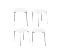 Home Heavenly® Pack 4 Taburetes Bajos Inya - Asiento Acolchado en PVC Blanco - Estructura Metálica Acabado Aluminio - 35x35x47 cm - Taburetes Compactos para Cocina, Terraza Camping, Bar, Color Blanco