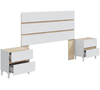 Home Heavenly Pack de cabecero y 2 mesitas de noche roble y blanco 127 x 260 x 35 cm