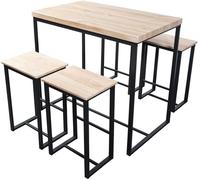 Home Heavenly® Conjunto Mesa Alta y 4 Taburetes Degano - Diseño Industrial con Estructura Metálica Negra y MDF Roble, Ideal para Cocina, Comedor o Barra (Mesa: 100x60x86 cm)