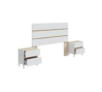 Home Heavenly®Pack Ébano - Cabecero para Cama de 135-160 cm + 2 Mesitas de Noche con Cajones - Diseño Moderno en Melamina - Patas Altas, -160x3x74 cm + 2X (50x35x53 cm) Color Blanco