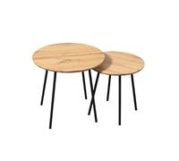 Home Heavenly® Set 2 Mesas Auxiliares Mar | Ø50 y Ø40 cm | Estructura Metálica Negra y Tapa MDF Roble | Diseño Compacto y Apilable (Color Roble)