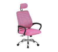 Home Heavenly® Silla Oficina Queny 111-122x59x52 cm - Giratoria Regulable Patas Metálicas Respaldo Ergonómico, Reposacabezas y Brazos, Tapizada en Tela Transpirable para Estudio o Trabajo Color Rosa