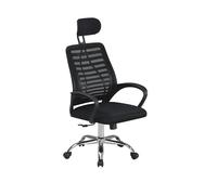 Home Heavenly® Silla Oficina Queny 111-122x59x52 cm - Giratoria Regulable Patas Metálicas Respaldo Ergonómico, Reposacabezas y Brazos, Tapizada en Tela Transpirable para Estudio o Trabajo Color Negro