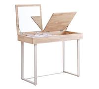 Home Heavenly® - Tocador con Espejo abatible Pearl, en Madera Roble Nordish y Patas Metal Blancas. 100x50x76 cm. (Pearl)