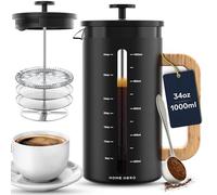 Home Hero Cafetera de prensa francesa, prensa de café de 34 onzas con mango de madera de bambú, prensas francesas de vidrio de borosilicato grueso resistente al calor, filtro de 4 capas, prensa
