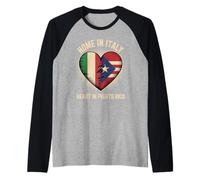 Home in Italy Heart in Puerto Rico Italy Puerto Rican Roots Camiseta Manga Raglan