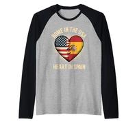 Home In The USA Heart In Spain Flag Spanish Roots American Camiseta Manga Raglan