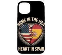 Home In The USA Heart In Spain Flag Spanish Roots American Carcasa para iPhone 13
