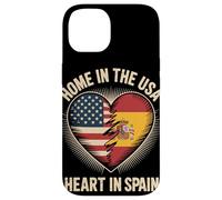 Home In The USA Heart In Spain Flag Spanish Roots American Carcasa para iPhone 14