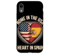 Home In The USA Heart In Spain Flag Spanish Roots American Carcasa para iPhone XR