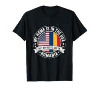 Home Is In The USA My Roots Are In Rumania Flag Camiseta