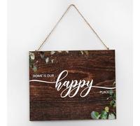 Home Is Our Happy Place Established - Letrero de madera para decoración de pared, personalizado, inspirador, motivacional, letrero de madera retro para baño, cocina, cabaña, 10 x 12 pulgadas