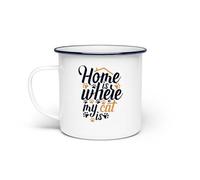 Home is where my Cat is Hauskatze Miezekatze Kitty Cat Cat - Taza esmaltada - Talla única - Blanco