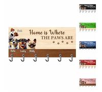 Home Is Where The Paws Are Custom Pet Wall Mounted Home Decor Regalos para los amantes de las mascotas, ganchos personalizados para llaves, soporte para correa, decoración personalizada de habitación