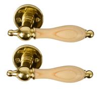 HOME IT® Manilla de puerta de latón macizo con agarre de madera natural - Incluye rosetas y tornillos - Para puertas de 30-45 mm
