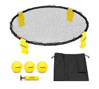 Home It® Roundnet - Juego de Bolas de Rebote para Exteriores, 360°, con Anillo de Metal, Patas estables y 3 Pelotas, Incluye Bomba y Bolsa de Transporte para jardín, Parque y Playa