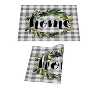 Home - Juego de 1 mantel individual de vinilo a cuadros con diseño de corona floral en color gris y blanco para mesas de comedor, manteles individuales de cocina, resistentes al calor, lavables y