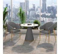 Home - Juego de mesa de conferencias pequeña y redonda de mármol con 2 sillas de respaldo de poliuretano, negociación de recepción y ocio para apartamento familiar, color oscuro