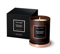 Home Lights Vela perfumada en tarro de diseño de lujo, tapa de acero de oro rosa y vidrio de color sedoso, cera de soja 100 % natural, 7 onzas, altamente perfumada y de larga duración, macaron de