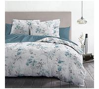 Home Linge Passion, Funda nórdica - 3 Piezas, 100% algodón, 57 Hilos, 2 Personas - 240 x 260 cm, Pompadour Blanco Arcilla y Azul HP62671
