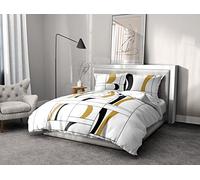 Home Linge Passion Funda nórdica de 3 Piezas | 100% algodón - 57 Hilos | 2 Personas - 220 x 240 cm | Atoll Negro Mostaza