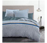 HOME LINGE PASSION Parure de couette Louxor - 1 housse de couette 240 x 260 cm + 2 taies 65 x 65 cm - Bleu et blanc