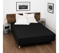 Home Linge Passion - Sábana Bajera 100% algodón - 57 Hilos cm² - Talla 140x190 cm - Negro - Gorro 25 cm - Tejido Apretado - Suave, Transpirable, Lavable - Home Ropa Pasion