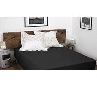 Home Linge Passion - Sábana Bajera 100% algodón - 57 Hilos cm² - Talla 160x200 cm - Negro - Gorro 35 cm - Tejido Apretado - Suave, Transpirable, Lavable - Home Ropa Pasion