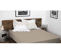 Home Linge Passion - Sábana Bajera 100% algodón - 57 Hilos cm² - Talla 180x200 cm - Beige Oscuro - Gorro 35 cm - Tejido Apretado - Suave, Transpirable, Lavable