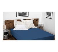 HOME LINGE PASSION, Sábana Bajera Ajustable, 140 x 190 + 30 cm, 100% algodón, 57 Hilos, Color Azul Oscuro