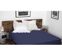 HOME LINGE PASSION, Sábana Bajera Azul Oscuro 180 x 200 +35 cm, 100% algodón de 57 Hilos (Label Oeko-Tex)