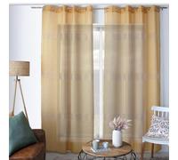 HOME MAISON Decostars - Visillo bohemio con bandas caladas, poliéster amarillo ocre, 140 x 240 cm