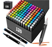 Home Markt24 Rotuladores de alcohol de doble cara, juego de 120 unidades + bolsa - Alta pigmentación, resistente al agua, duradero, perfecto para artistas y libros para colorear