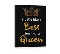 Home Office Decor for Women Hustle Like A Boss Live Like A Queen Canvas Wall Art Inspirational Motivational Quotes Bedroom Wall Art(Unframed,08x12inch(20x30cm))