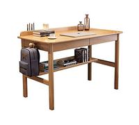 Home Office Rubber Wood Desk Simple Elegant Working Study Table Multifunctional PC Workstation with Drawers and Storage Shelves Side Hooks Office Desk (Natural 0.8 Meters)