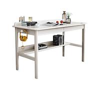 Home Office Rubber Wood Desk Simple Elegant Working Study Table Multifunctional PC Workstation with Drawers and Storage Shelves Side Hooks Office Desk (White 0.8 Meters)