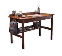 Home Office Rubber Wood Desk Simple Elegant Working Study Table Multifunctional PC Workstation with Drawers and Storage Shelves Side Hooks Office Desk (Brown 1 Meter)