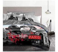 Home Passion 54201 - Conjunto de Funda de edredón de 3 Piezas, algodón de 57 Hilos - 220 x 240 cm - Diseño de París en Color Gris