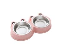 Home Pet Cute Cartoon Frog Nfr355 - Juego de comida doble 2 en 1 de acero inoxidable suficiente para gatos y perros (27,5 x 14,5 cm)