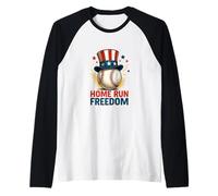 Home Run Freedom Arte patriótico de béisbol Camiseta Manga Raglan