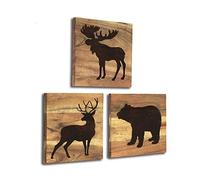 Home Rustique Decoración de cabaña de madera real con oso, ciervo y alce, decoración rústica de pared del bosque para el hogar, cabaña de troncos, cabaña de caza o cabaña de montaña, imágenes de