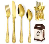 Home Safety Cubertería dorada, 24 piezas, acero inoxidable, modernos cubiertos dorados para 6 personas
