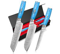 Home Safety Cuchillos Cocina Profesional, Juego de 3 Cuchillos de Cocina para Carne, 67 Capas de Acero Damasco Set, Forjado a Mano Cuchillo de Chef Multifuncional