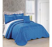 Home Soft Things Damasco Juego de colcha de 4 piezas con borde festoneado, edredσn reversible, edredσn, juego de cama prelavado, Matelasse, sol f